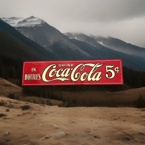 Vintage Drink Coca-Cola 5 cents In Bottles Embossed Tin Metal Sign 18” x 4.5”