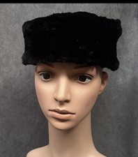 Vintage genuine fur hat black pillbox women  s Mob Wife