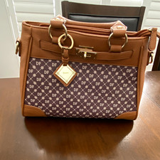 Diane von Furstenberg Medium Satchel Top Handle Logo Zip Gold Charm