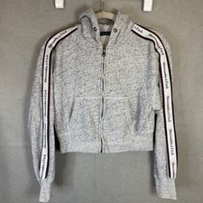 Abercrombie Fitch Cropped Zip Up Hoodie Grey Logo Tape Sleeve Flawed Size XS