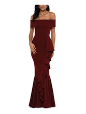 BETSY & ADAM Womens Burgundy Asymmetrical Hem Padded Short Sleeve Dress 4