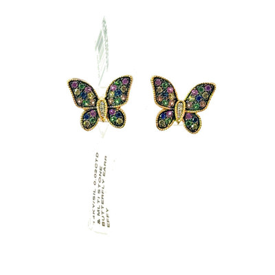 EFFY sterling silver 14k and colorful gemstone butterfly earrings $1624 retail
