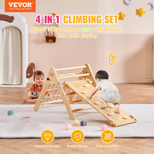Pikler Triangle Set, 4 in 1 Toddler Climbing Toys Indoor Playground, Wood Color