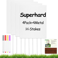 4 Pack White Plastic Yard Signs with Stakes, 17X12 Inch Blank Lawn Signs for Out