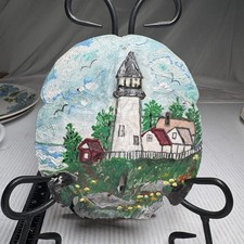 ADCO Industries Hand Painted Seascape On Sand Dollar RARE Vintage Hand Painted