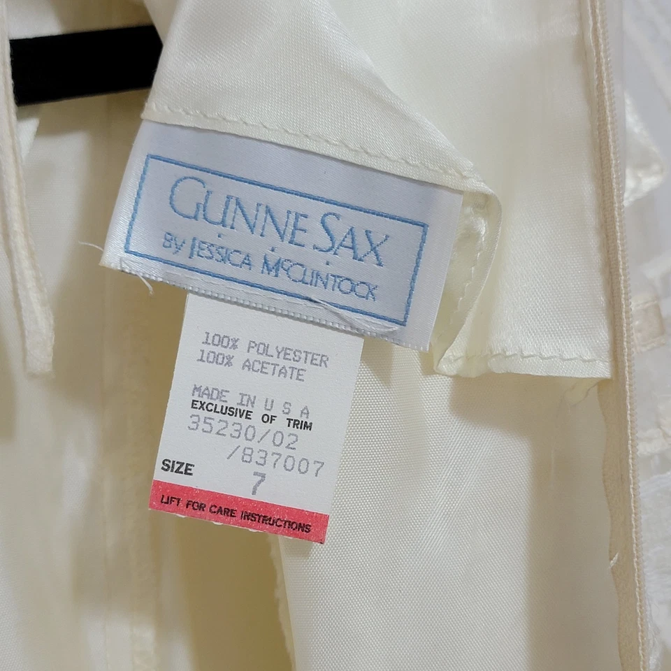 Vestido De Colección Gunne Sax Jessica McClintock Encaje Cuello Volantes Talla 7 Crema Pradera Foto 4 de 4