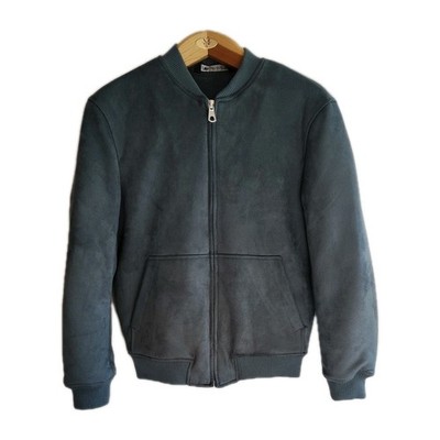 ZARA Women's Jacket Small Blue/Gray Suede Bomber Moto Quilted NWOT Oversized