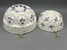 Pair of Vintage Blue & White Ceramic Bundt Molds Wall Hanging Blueberry Folk Art