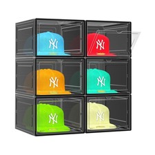 6 Pack Hat Organizer Box, Stackable Clear Baseball Caps Holder Box Containers...