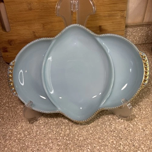 Vintage Fire King Delphite Blue Gold Trim Divided Relish Dish Tray 11”