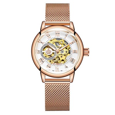 MG.ORKINA Women's Automatic Mechanical Skeleton Watch Steel Strap Dress