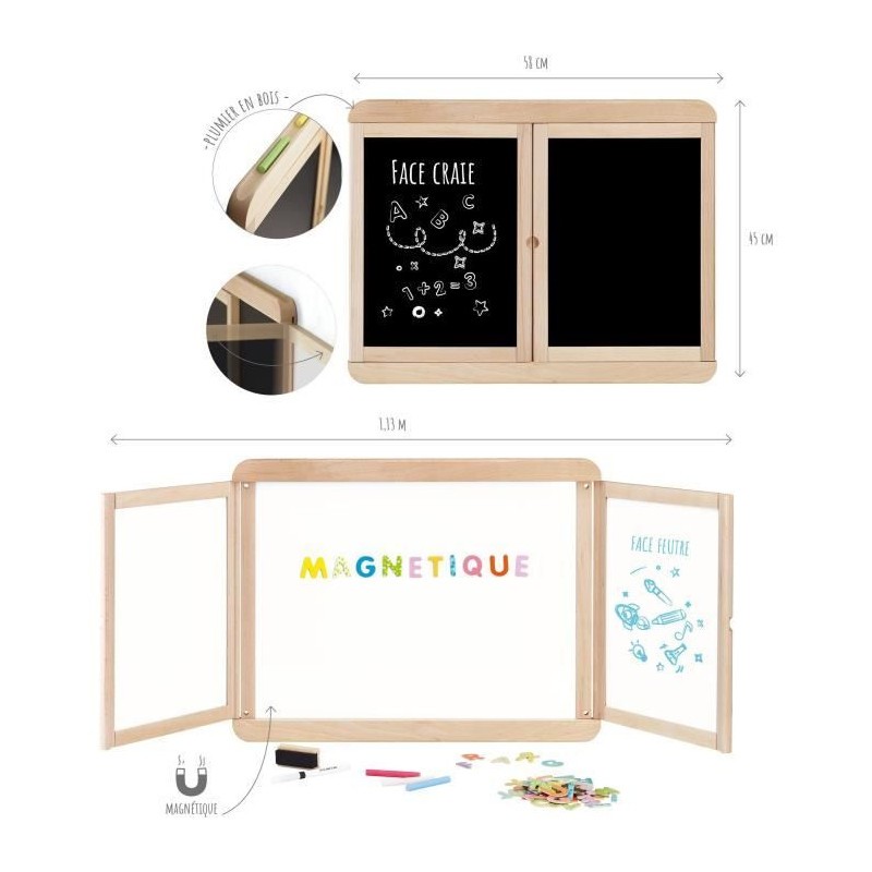 Tableau mural triptyque magnétique JEUJURA à double volet rabattable en bois