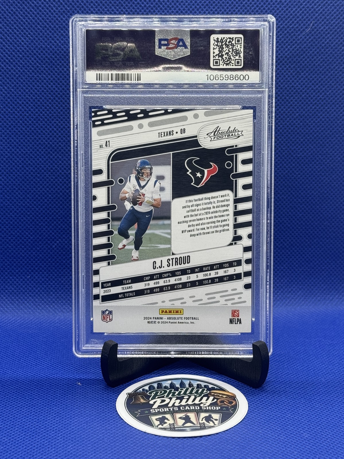 2024 PANINI ABSOLUTE BLUE DIAMONDS FOOTBALL #41 CJ STROUD /99 PSA 10 view 2