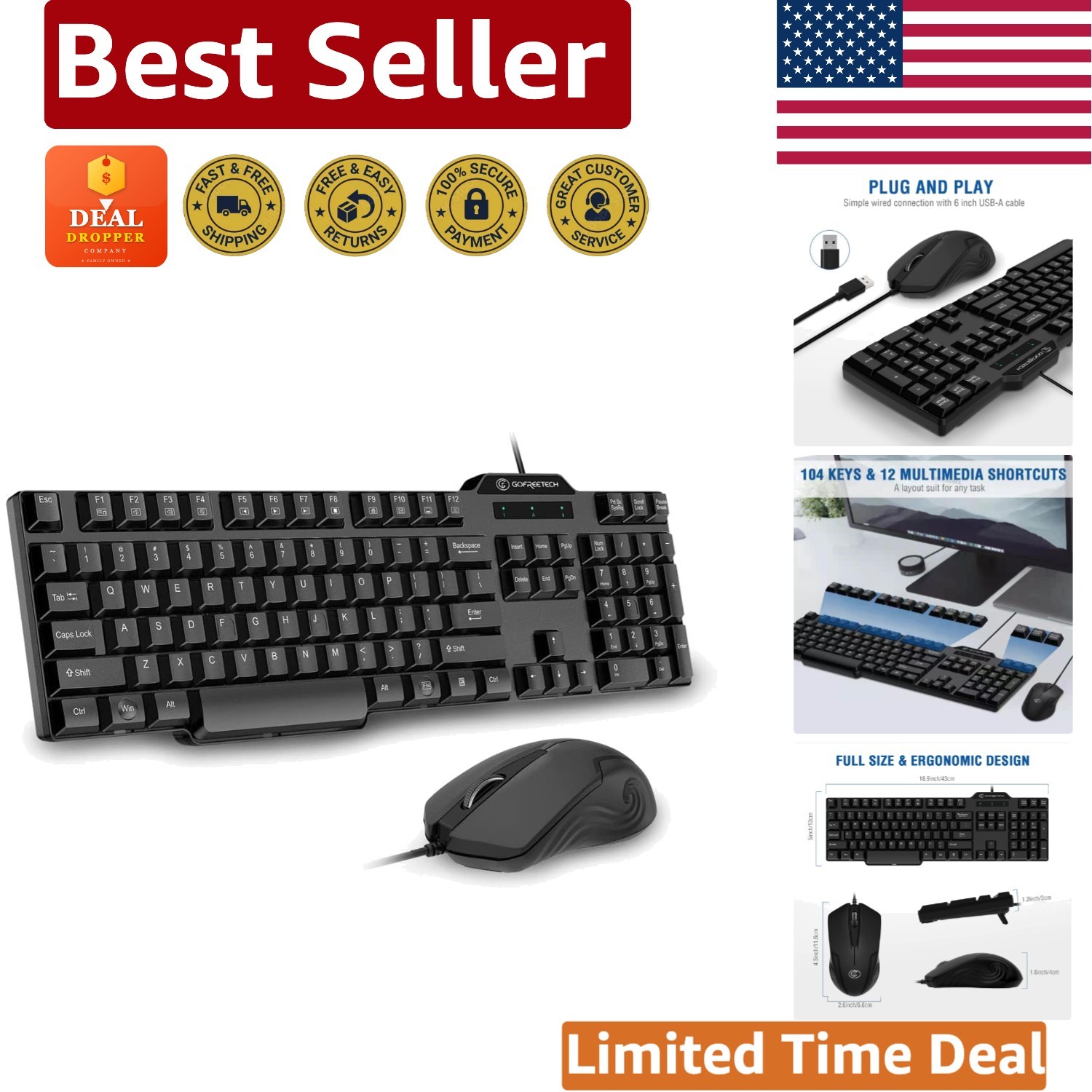 Ergonomic Wired Keyboard and Mouse Combo for Ultimate Comfort and Efficiency