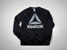 Reebok Sweatshirt Girls XL 14/16 Black Crew Neck Logo Pullover Fleece Lined