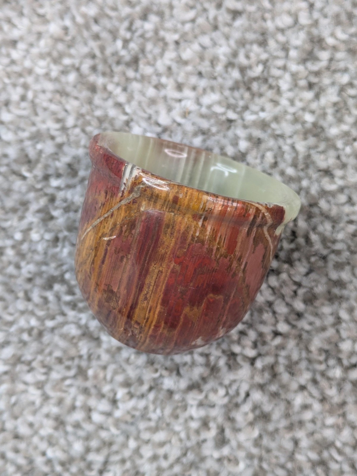 Onyx Stone Shot Glasses Set Of 4 Green Brown Agate Carved Marble Cups Vtg Decor