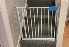 Metal Fully Adjustable Toddler Safety Stair Gate With 2 Extension Sections.
