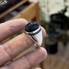  Handmade Natural Yemeni Aqeeq Agate Ring Unique Men’s Silver Jewelry