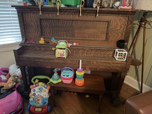 52-Key Upright Piano w/ Bench, Brown Wood, Medium Size, Used