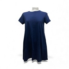 Uniqlo Women Navy Blue T-Shirt Dress Small Cotton Pocket Casual Mini Travel