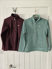 2 x Ladies CRAGHOPPERS Mint Green Burgundy WaffleFleeces 1/4 Zip Jumper Top UK 8