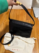 Marni Small Prisma Black Leather Messenger Bag with Adjustable Straps / Unisex.