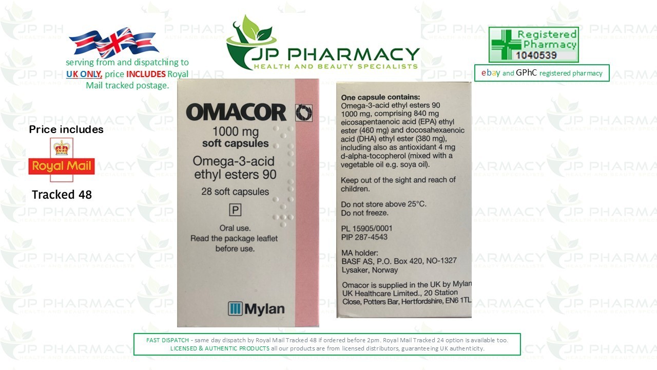 OMACOR Omega 3 acid ethyl esters 90. 28 soft capsules. EXP: 06/2027