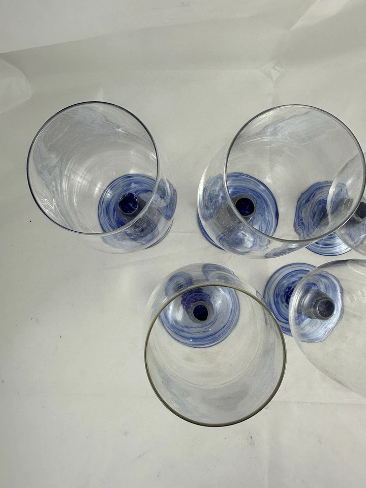 Denby Cobalt Blue Stem Swirl Dot Water Goblets 22 oz Iced Tea Glasses Set Of 5 - Image 4 of 4