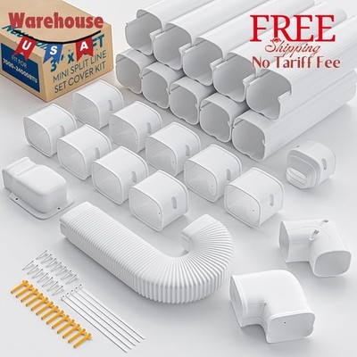 3'' 16Ft Mini Split Line Set Cover with Flexible Duct, Upgrade PP Decorative