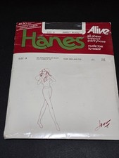 Vintage Hanes Alive Sheer Support PANTYHOSE 811 Barely Black Size B Sandalfoot