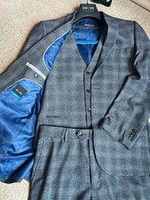 Onesix5ive Men’s Slim Fit Grey Check 3-Piece Suit 38in Chest/32in Waist