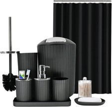 Black Bathroom Accessories Set, 9-Piece Bathroom Accessory Sets with Trash Can