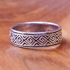 size 7.25, vintage Sterling silver handmade ring, 925 Greek key textured band