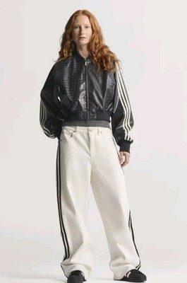 adidas レザージャケット 黒　XS Adidas Black SST PLEATHER Croc Inspired Leather JACKET XS New Nwt