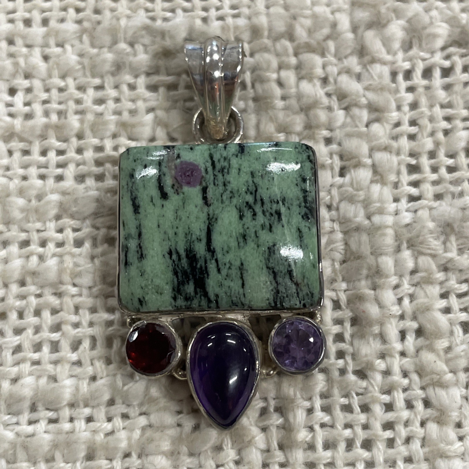 Sterling Silver 925 Square Ruby Zoisite Stone & M… - image 1