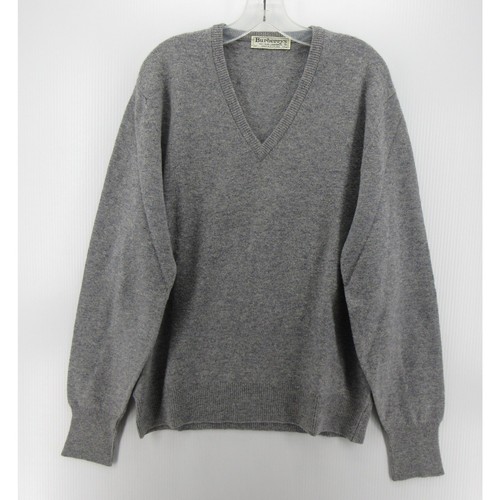 VINTAGE Burberrys Sweater Men 44 Gray Lambs Wool Pullover Minimalist Scotland XL