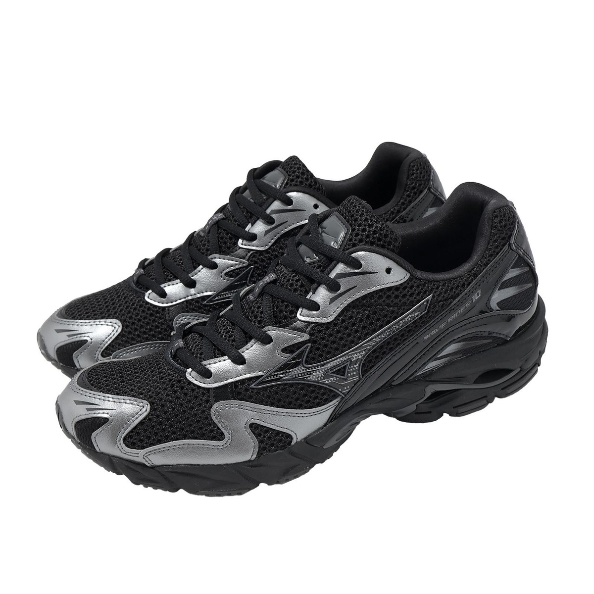Mizuno ボクシングシューズ 黒/銀 26㎝ Mizuno Wave Rider 10 Black Silver Men Unisex Casual Shoes Sneakers