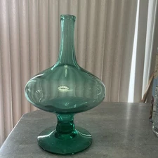 Blenko Hand-Blown Green Glass Decanter