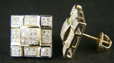 2.00 Ct Round Cut Moissanite Men's Square Stud Earrings Yellow Gold Plated