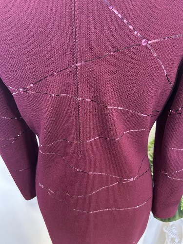 St. John Evening Crystal Burgundy Wine Santana Wool Sheath Dress 4, $1,245 - Picture 6 of 12