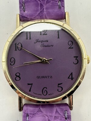 Jacques Couture Ladies Watch New Battery Purple 33MM 7.5'' Leather Band A95