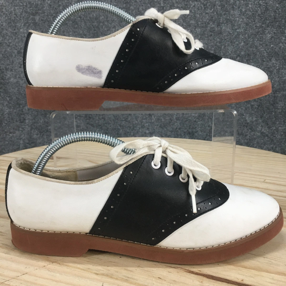 Coaster Shoes Womens 7 Oxford White Leather Round Toe Lace Up