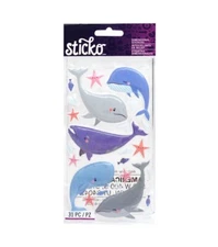 Sticko Whale & Starfish  Puffy Stickers Planner Crafts Scrapbook Ocean Sea Life