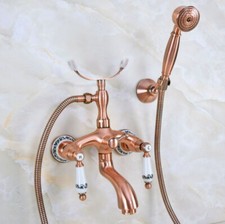 Antique Red Copper Wall Mounted Clawfoot Bath Tub Faucet Hand Shower Mixer Tap