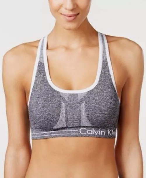 Calvin Klein Med Impact Padded Racerback Sports Bra Heather Grey/White Size  XS