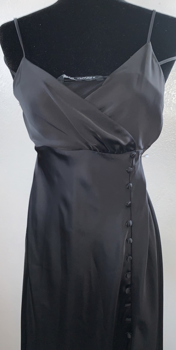 zara black satin camisole dress Zara Satin Dress Zara Black Gown ZARA SATIN CAMISOLE DRESS BLACK WITH V NECK BRALETTES LACE
