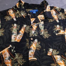 Vtg Hawaiian Beer Bottle Sailfish Cigar 2XL Shirt Large Floral Tropical Palm USA