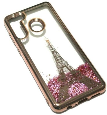 Samsung Galaxy A21 Rose Gold Eiffel Tower Paris Moving Glitter Liquid Case Cover