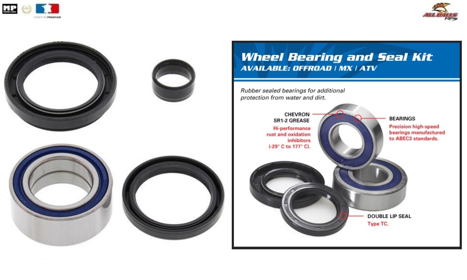 Kit roulement de roue arrière renforcé 25-1003 pour quad TRX420