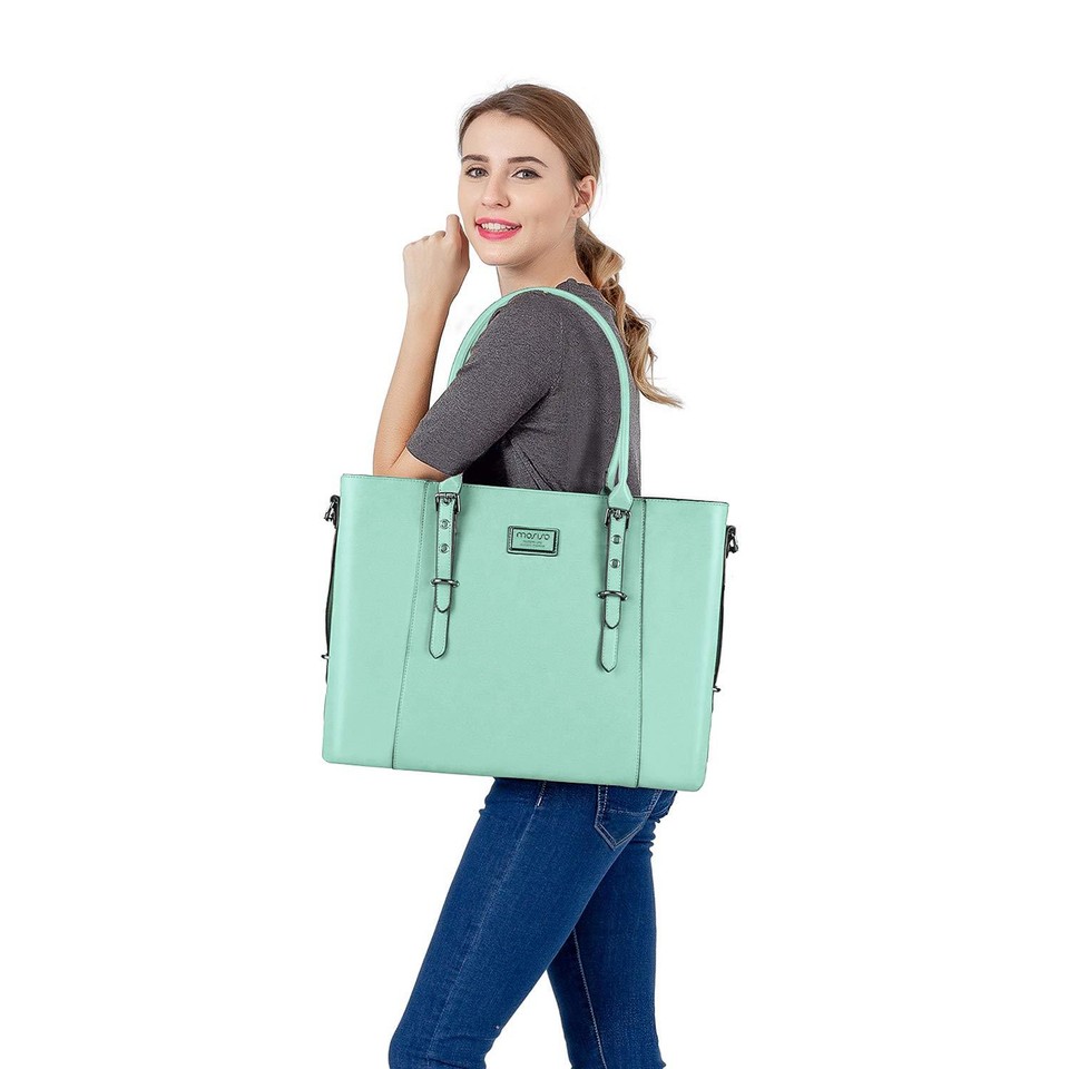 Mosiso PU Leather Laptop Tote Bag For Women - Fits 13.3 To 17.3 Inch Laptops, Messenger Handbag - View #2